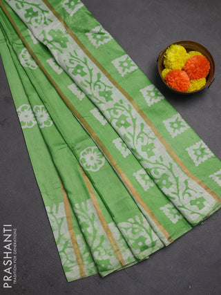 Green Semi Chanderi Saree - Batik Prints
