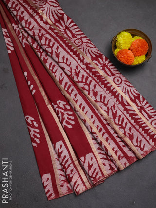 Maroon Semi Chanderi Saree - Batik Prints