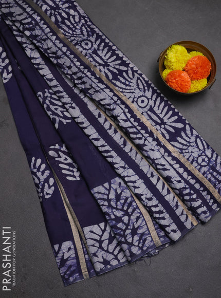 Navy Blue Semi Chanderi Saree - Batik Prints