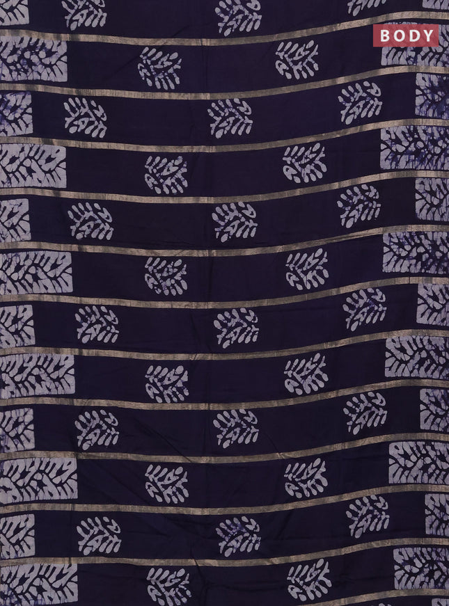 Navy Blue Semi Chanderi Saree - Batik Prints
