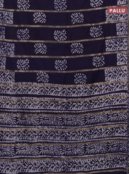 Navy Blue Semi Chanderi Saree - Batik Prints