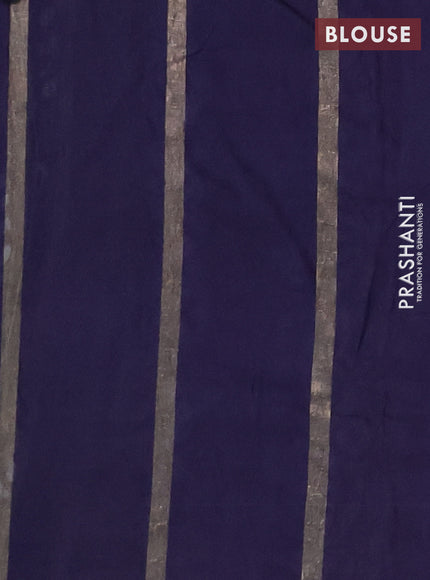 Navy Blue Semi Chanderi Saree - Batik Prints