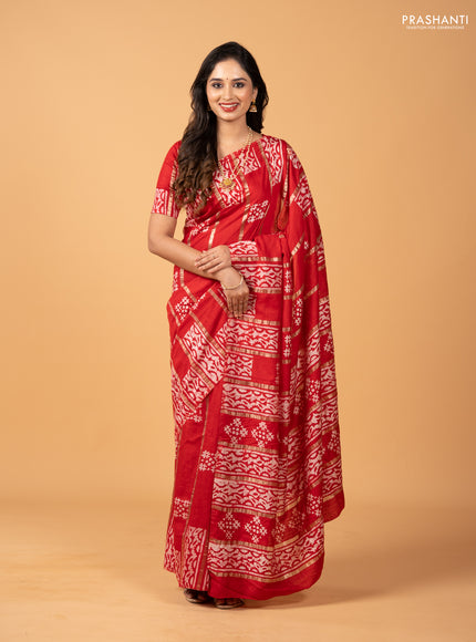 Red Semi Chanderi Saree - Batik Prints