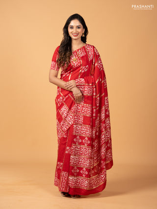 Red Semi Chanderi Saree - Batik Prints