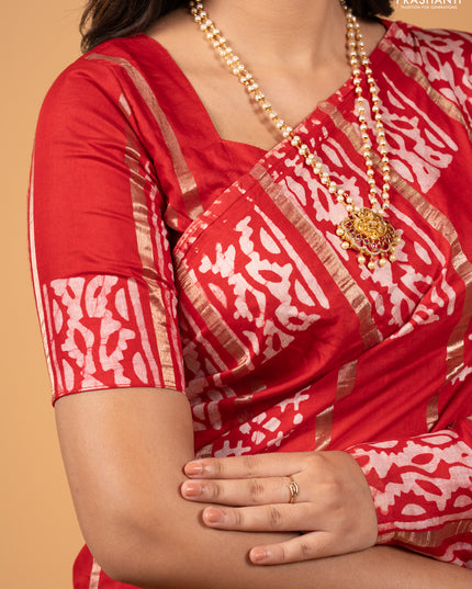 Red Semi Chanderi Saree - Batik Prints