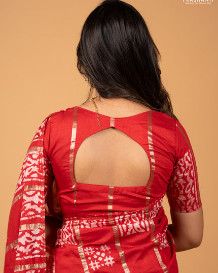 Red Semi Chanderi Saree - Batik Prints