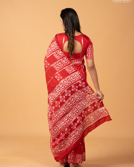 Red Semi Chanderi Saree - Batik Prints
