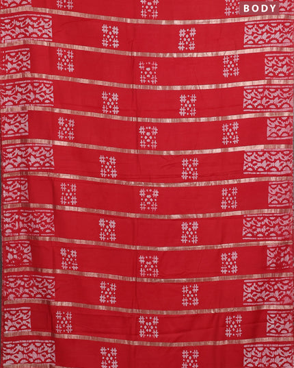Red Semi Chanderi Saree - Batik Prints