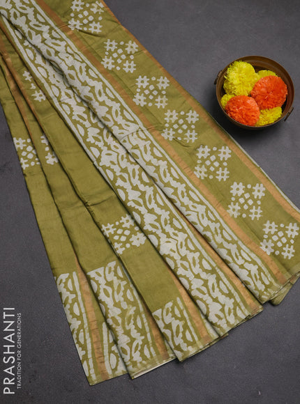 Green Semi Chanderi Saree - Batik Prints