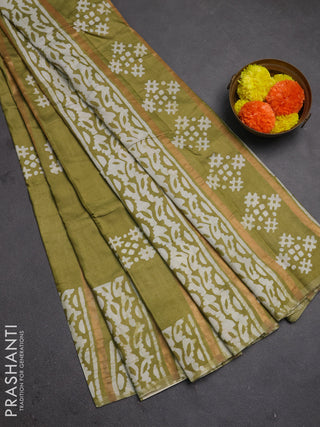 Green Semi Chanderi Saree - Batik Prints