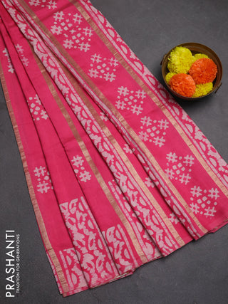 Pink Semi Chanderi Saree - Batik Prints