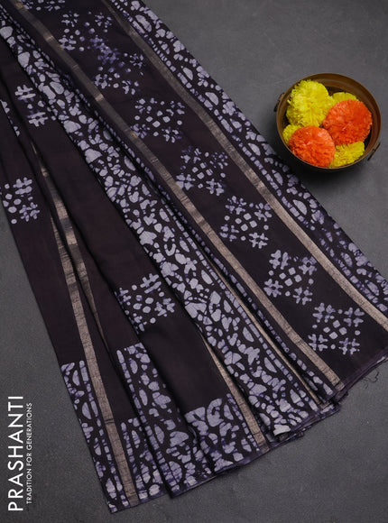 Navy Blue Semi Chanderi Saree - Batik Prints