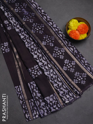 Navy Blue Semi Chanderi Saree - Batik Prints