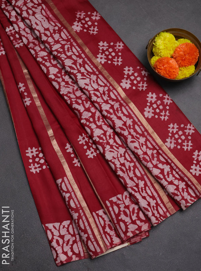 Maroon Semi Chanderi Saree - Batik Prints