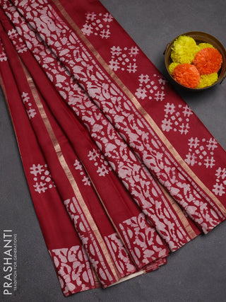 Maroon Semi Chanderi Saree - Batik Prints