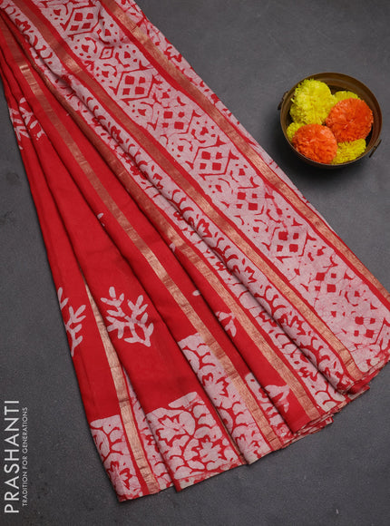 Red Semi Chanderi Saree - Batik Prints