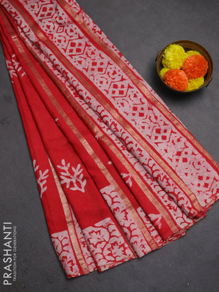Red Semi Chanderi Saree - Batik Prints