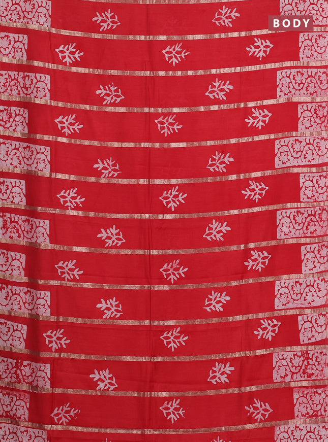 Red Semi Chanderi Saree - Batik Prints
