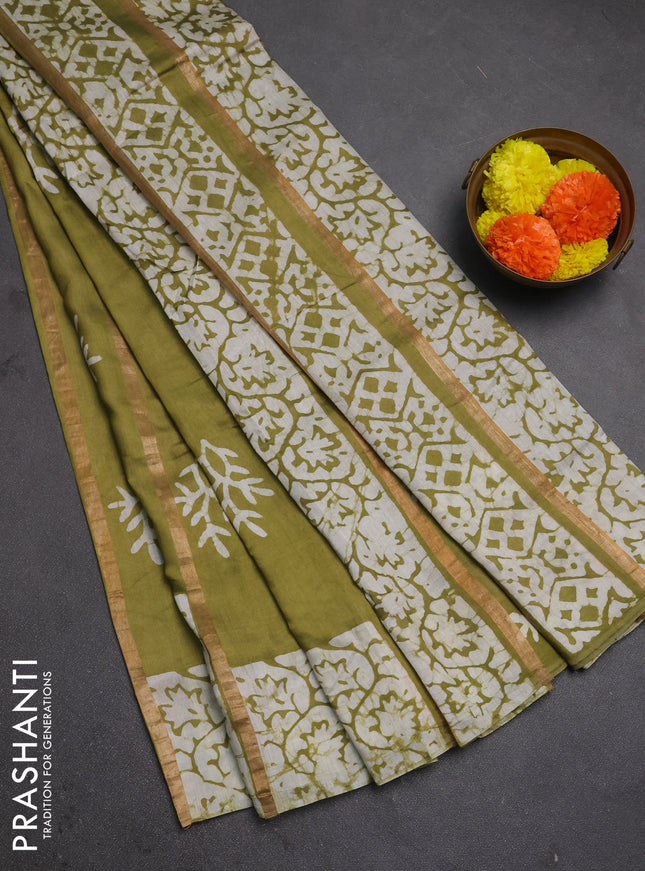 Mehendi Green Semi Chanderi Saree - Batik Prints