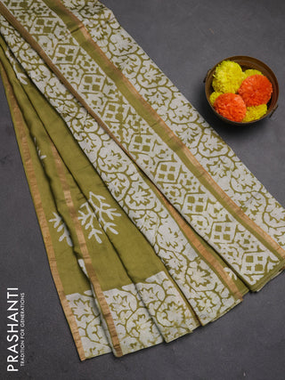 Mehendi Green Semi Chanderi Saree - Batik Prints