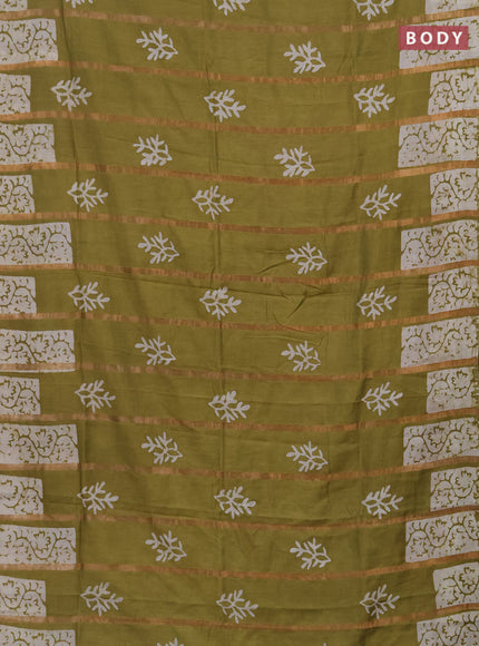 Mehendi Green Semi Chanderi Saree - Batik Prints
