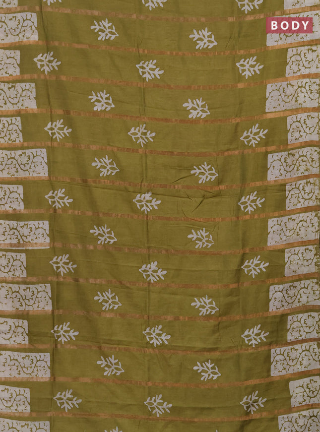 Mehendi Green Semi Chanderi Saree - Batik Prints