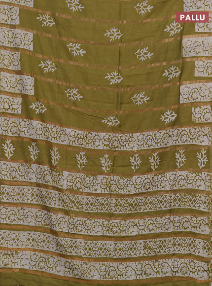 Mehendi Green Semi Chanderi Saree - Batik Prints