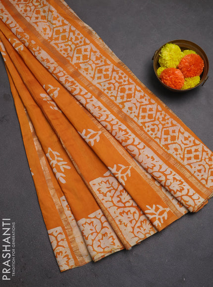 Mustard Yellow Semi Chanderi Saree - Batik Prints