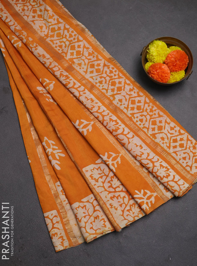 Mustard Yellow Semi Chanderi Saree - Batik Prints