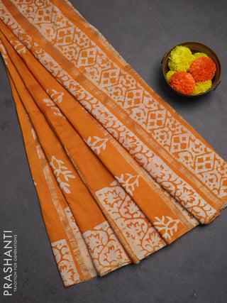 Mustard Yellow Semi Chanderi Saree - Batik Prints