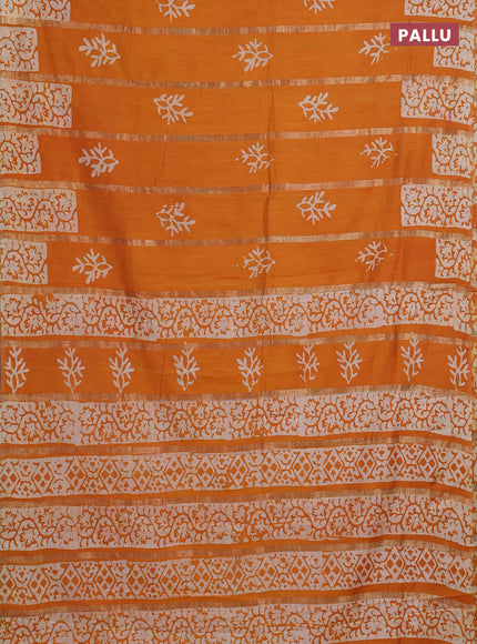 Mustard Yellow Semi Chanderi Saree - Batik Prints