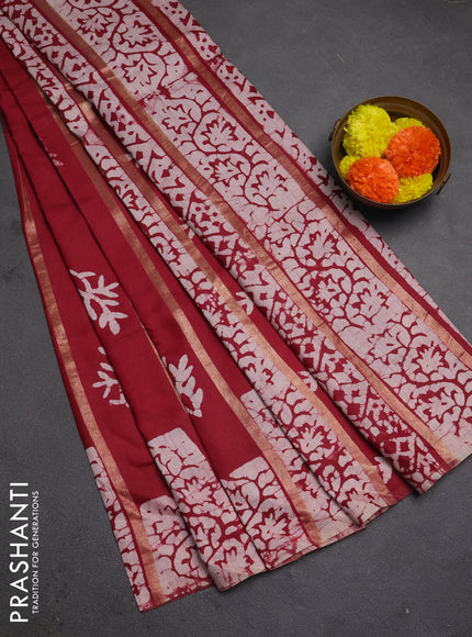 Maroon Semi Chanderi Saree - Batik Prints