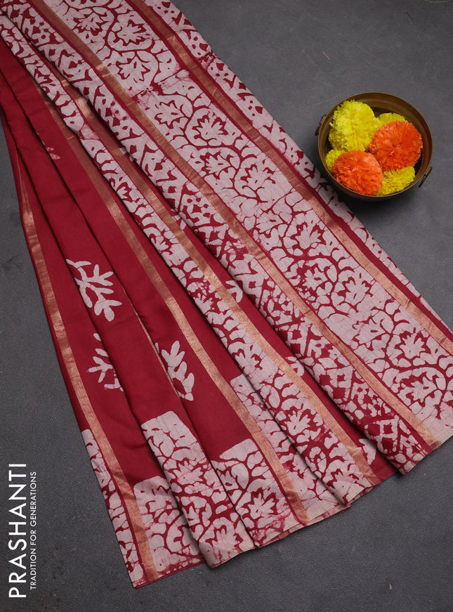 Maroon Semi Chanderi Saree - Batik Prints