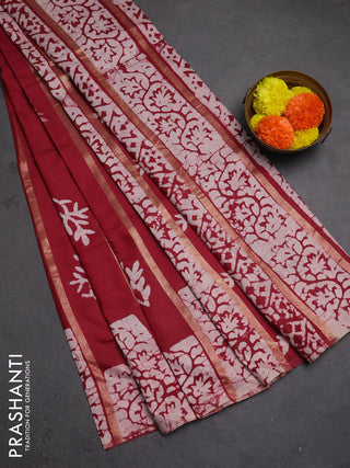 Maroon Semi Chanderi Saree - Batik Prints