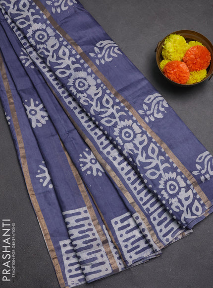 Grey Semi Chanderi Saree - Batik Prints