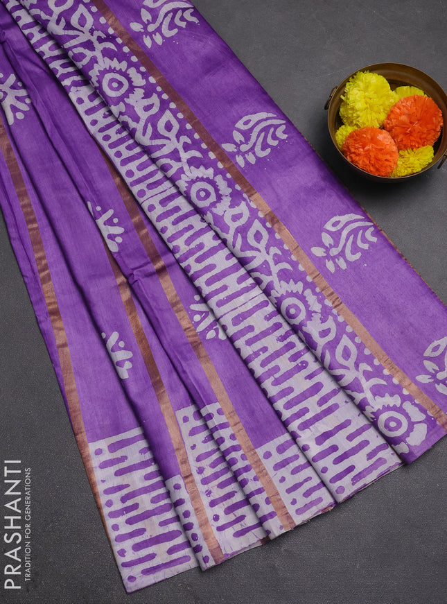 Lavender Semi Chanderi Saree - Batik Prints