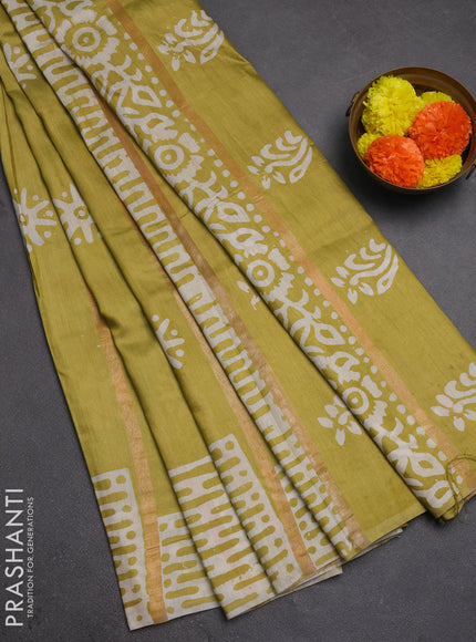 Pista Green Semi Chanderi Saree - Batik Prints