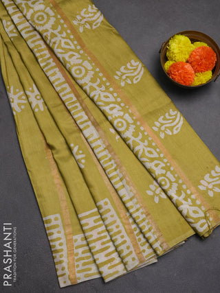 Pista Green Semi Chanderi Saree - Batik Prints