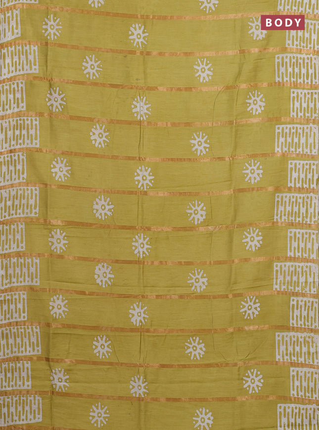 Pista Green Semi Chanderi Saree - Batik Prints