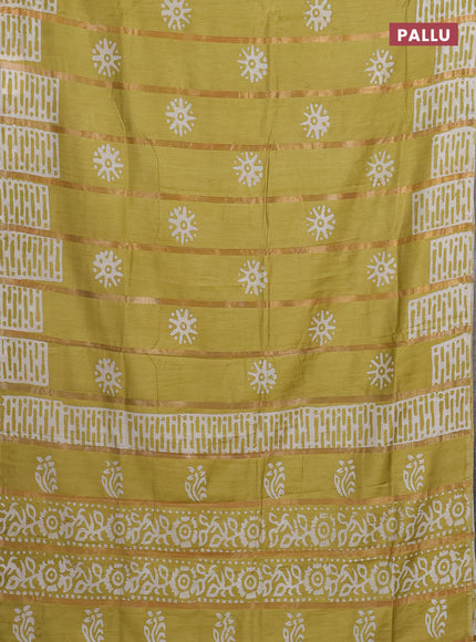 Pista Green Semi Chanderi Saree - Batik Prints