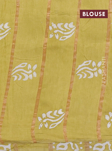 Pista Green Semi Chanderi Saree - Batik Prints