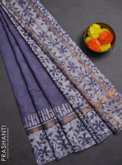 Grey Semi Chanderi Saree - Batik Prints