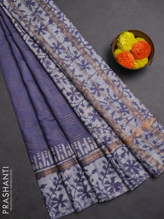 Grey Semi Chanderi Saree - Batik Prints