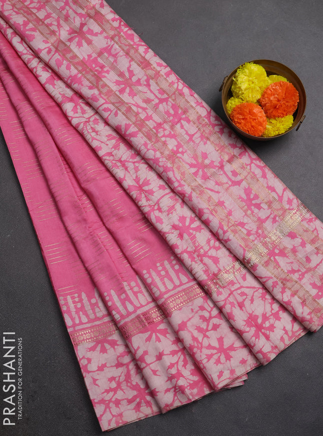 Light Pink Semi Chanderi Saree - Batik Prints