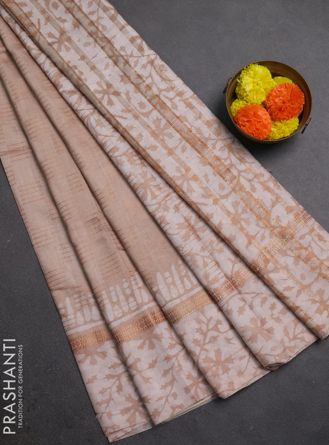 Beige Semi Chanderi Saree - Batik Prints