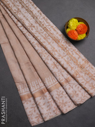 Beige Semi Chanderi Saree - Batik Prints
