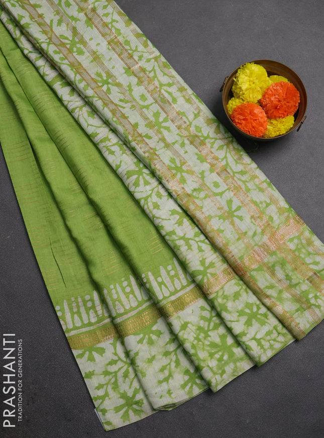 Light Green Semi Chanderi Saree - Batik Prints