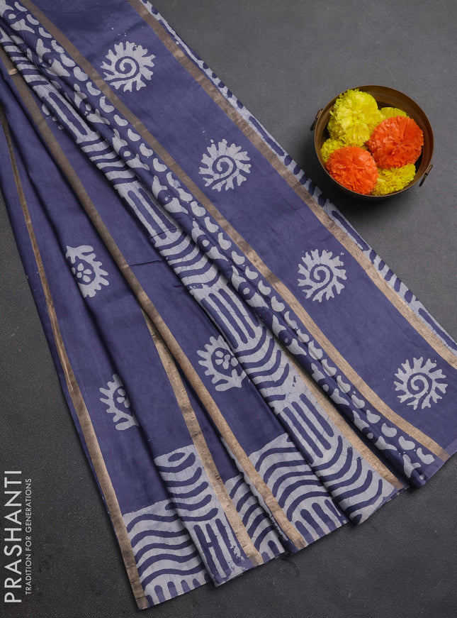 Grey Semi Chanderi Saree - Batik Prints