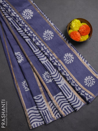 Grey Semi Chanderi Saree - Batik Prints