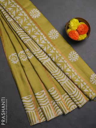 Lime Green Semi Chanderi Saree - Batik Prints